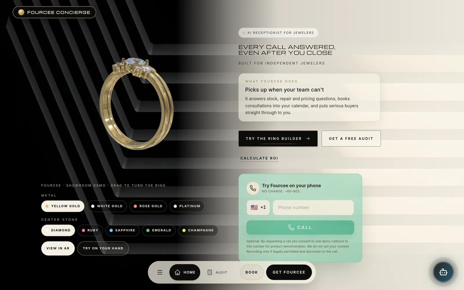Fourcee home page with the 3D ring