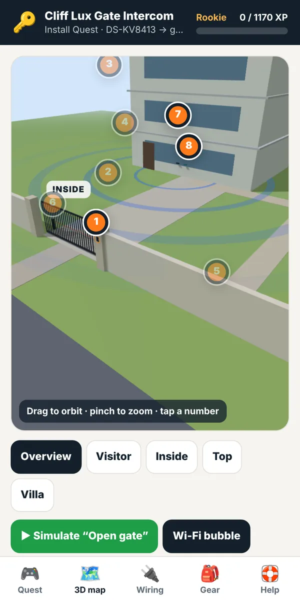 Gate install 3D map with numbered parts on iPhone