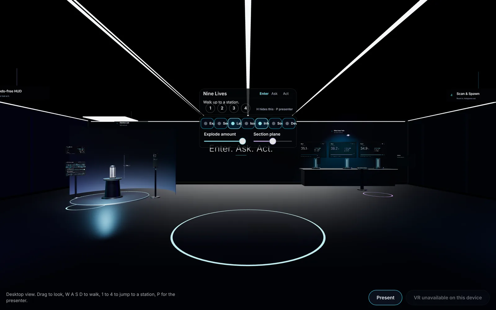Nine Lives WebXR room entry view
